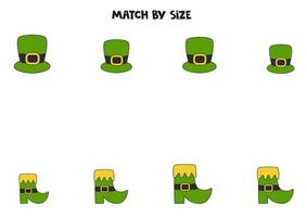 Matching game for preschool kids. Match hats and boots by size. vector