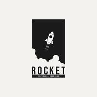 Flying rocket in simple style logo design. Vector illustration.