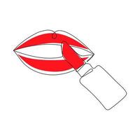 lipstick paints lips. One line design. Vector illustration.