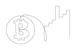 fluctuación vectorial del dibujo de una línea de bitcoin, arte minimalista. fluctuación en el tipo de cambio de la ilustración de bitcoin vector