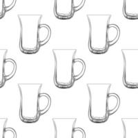 Coffee mug seamless pattern. Hand drawn glassware cup backdrop. vector