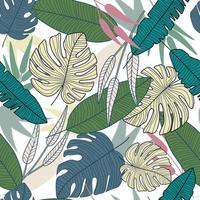 Outline palm leaves tropical pattern, botanical leaf seamless pattern. vector