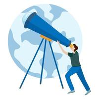 Concepts for website and applications. Astronomer looking through telescope. vector