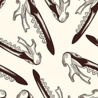 Corkscrew seamless pattern. Engraving style. Sommelier knife backdrop. C vector