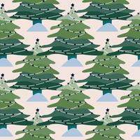 Geometrical pine trees background. Christmas winter forest landscape seamless pattern. vector