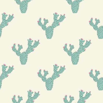 Cactus seamless pattern. Geometric cacti doodle wallpaper.