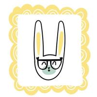 Cute rabbit wearing Scandinavian style glasses. animal face doodle in a frame vector