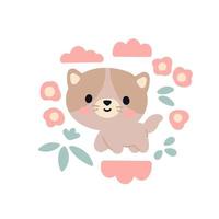 Cute children's card with a kitten in a flower frame. For baby shower vector