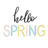 Hello spring text. Cute handwritten lettering of flowers vector