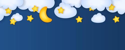 Horizontal background with the night sky. Moon with clouds and stars for children's design vector