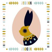 retrato de un conejo en un huevo de pascua. ilustración vectorial en estilo boho vector