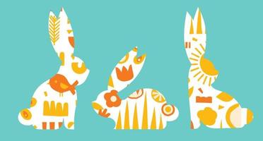 Silhouette of rabbits sitting and lying down. Easter spring illustration in a trendy style vector