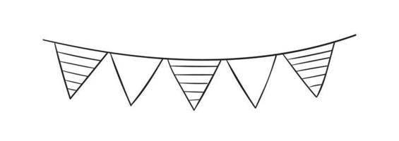 Doodle party bunting flags for decoration. Black line sketch garland vector