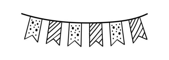 Doodle party bunting flags for decoration. Black line sketch garland vector