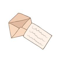 Open envelope doodle icon. Vector cartoon illustration with sketch letter