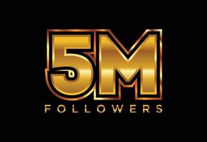 3d golden 5M followers social media celebration design. Vector illustration