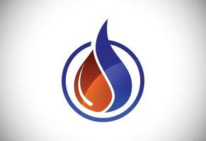 Fire flame icon in a shape of drop. Oil and gas industry logo design concept. vector