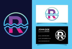 Initial R monogram alphabet in a circle with water waves. Water wave logo design vector