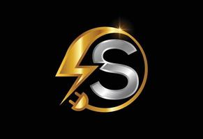 señal eléctrica con la letra s, logotipo de electricidad, logotipo de energía eléctrica y diseño de vectores de iconos