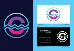 Initial C monogram alphabet in a circle with water waves. Water wave logo design vector