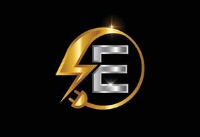 señal eléctrica con la letra e, logotipo de electricidad, logotipo de energía eléctrica y diseño de vectores de iconos
