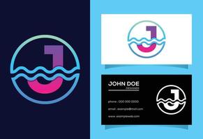 Initial J monogram alphabet in a circle with water waves. Water wave logo design vector