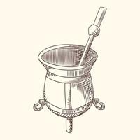 Ilustración de vector de estilo de grabado de té mate. calabaza y bombilla