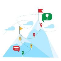 Top of the mountain with red flag. Business leadership success concept. Mountain landscape. vector