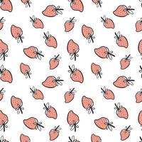 Seamless pattern with strawberries on a white background in doodle style. vector