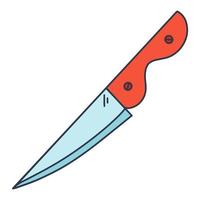 icono de vector de cuchillo de cocina. ilustración en color dibujada a mano aislada sobre fondo blanco. herramienta de chef afilada con hoja de acero, mango de madera. clipart plano para decoración, diseño de menú, café, web