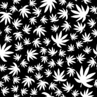 Cannabis leaves seamless pattern on black background. Marijuana leaf backdrop. Exotic botanical design illustration. Design for fabric, textile print, wrapping paper. Vector illustration