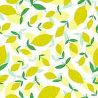 Hand drawn Lemon seamless pattern with leaves. vector