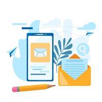 Send email. Concept of the call, address book, note book. Contact us icon. Sent email icon on the mobile phone screen. vector