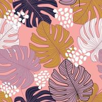 Creative monstera leaf seamless pattern on pink background. vector