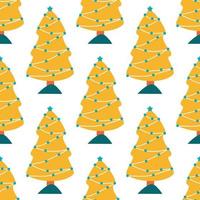 Christmas winter forest landscape seamless pattern. Cute pine trees background. vector