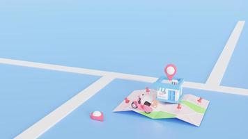 3D Map pins, GPS, navigator pin checking points, and smartphone. The concept Deployment for delivery service. 3D render illustration photo
