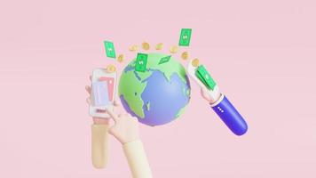 Concept of sending money around the world, money transfer, online banking, financial transaction. 3D illustration photo