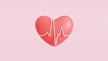 Icon 3D heart. and heartbeat wave. 3d illustration photo