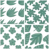 Set of tropical pattern, palm leaves seamless vector floral background.