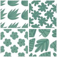 Set of tropical pattern, palm leaves seamless vector floral background.