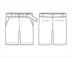 Technical sketch shorts pants with belt design template. vector