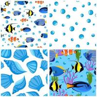 Set of Fish underwater with bubbles. Undersea seamless pattern. vector