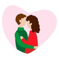 pareja enamorada sosteniendo tazas en la mano y hablando. ilustración para la tarjeta de felicitación del día de san valentín vector