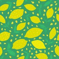 Hand drawn Lemon seamless pattern with leaves. vector