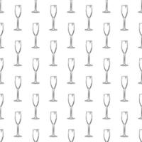 Flute glass. Hand drawn empty champagne glass sketch seamless pattern. vector