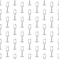 Flute glass. Hand drawn empty champagne glass sketch seamless pattern. vector