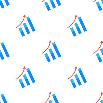 Arrow move up symbol seamless pattern. Growing graph vector