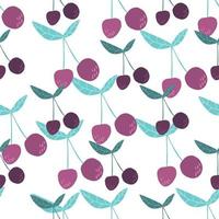 Cherry berries and leaves seamless pattern illustration vector