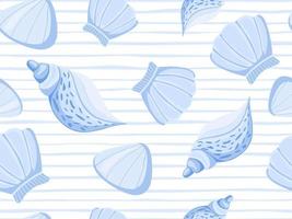 Decorative blue seashells stripe vector seamless pattern.