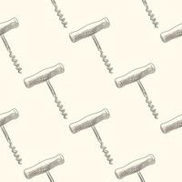 Hand drawn corkscrew seamless pattern. Engraving style. vector